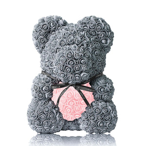 Handmade Rose Bear - Platinum Grey