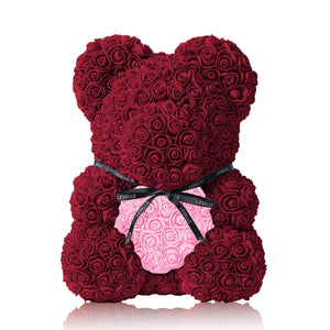 Handmade Rose Bear - Burgundy