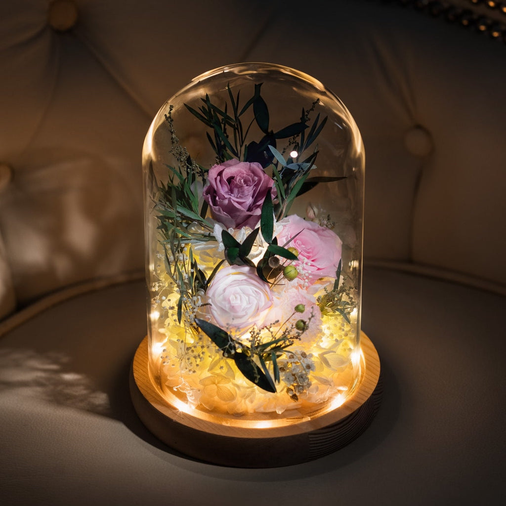 Preserved Flowers in Glass Dome 玫瑰永生花玻璃罩擺設