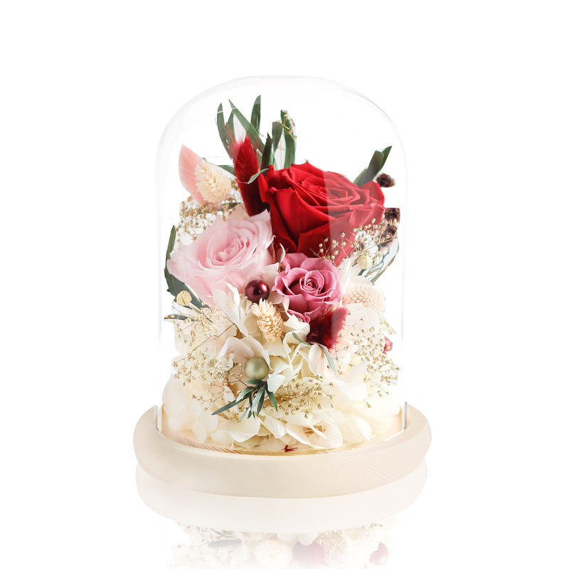 Preserved Flower in Glass Dome 紅玫瑰永生花玻璃罩擺設