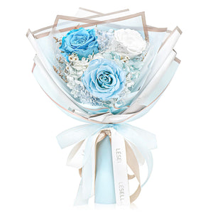 Preserved Flower Bouquet - Baby Blue & White Roses