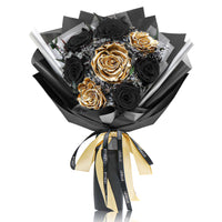 Preserved Flower Bouquet - Classic Black & Gold Roses