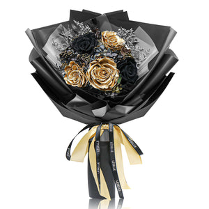 Preserved Flower Bouquet - Classic Black & Gold Roses