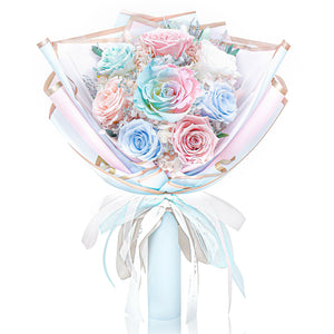 Preserved Flower Bouquet - Pale Pink & Baby Blue Roses