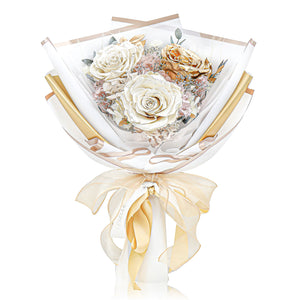 Preserved Flower Bouquet - White & Gold Roses