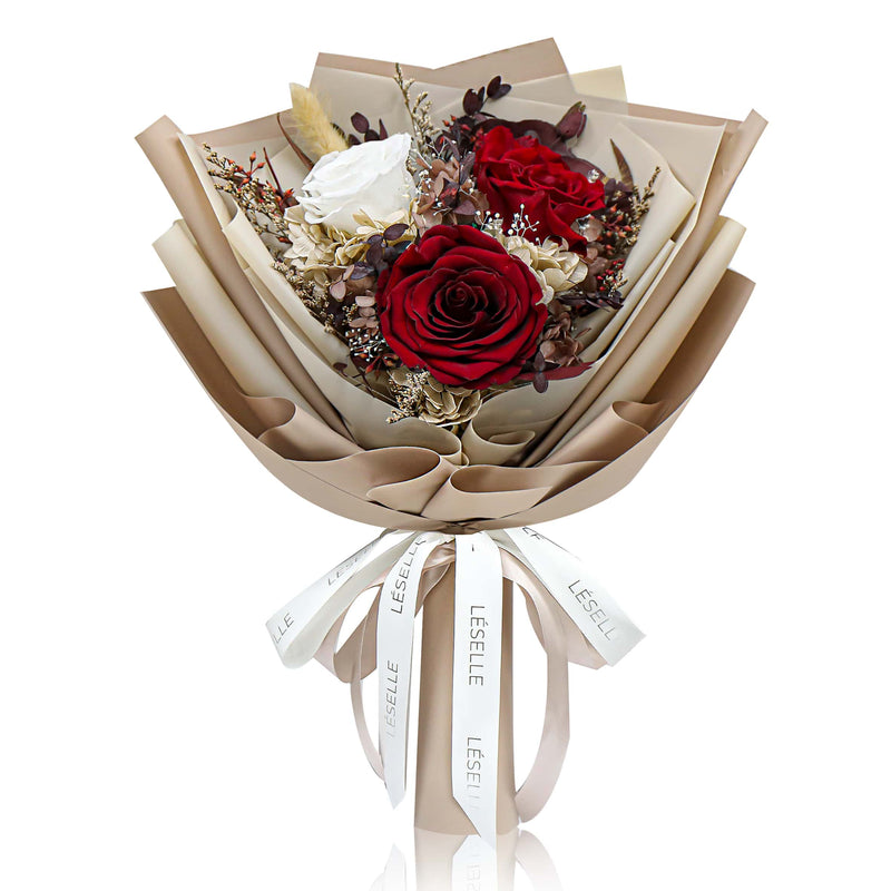 Preserved Flower Bouquet - Red & White Roses