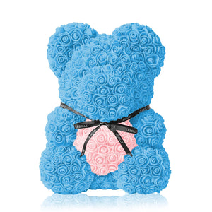 Handmade Rose Bear - Sky Blue