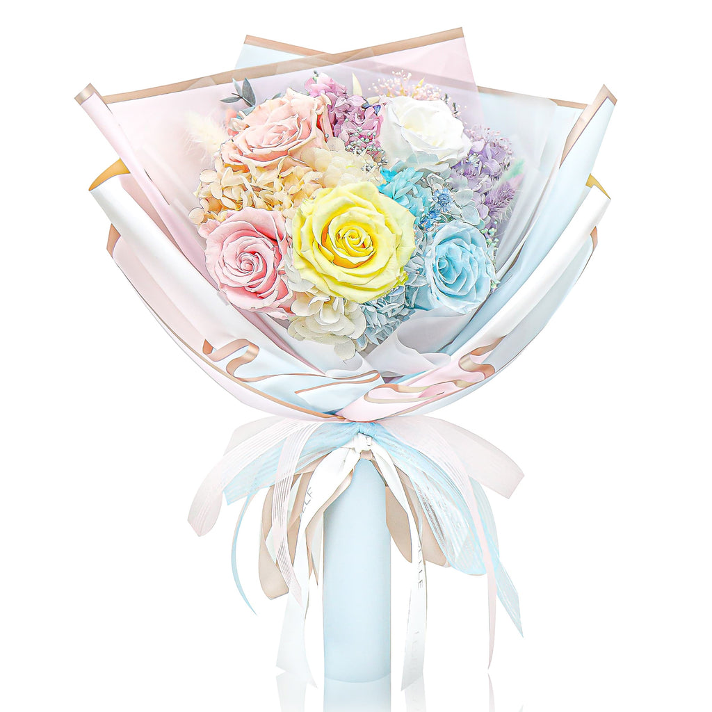 The Rainbow Bouquet - Yellow, Blue & Pink Preserved Roses
