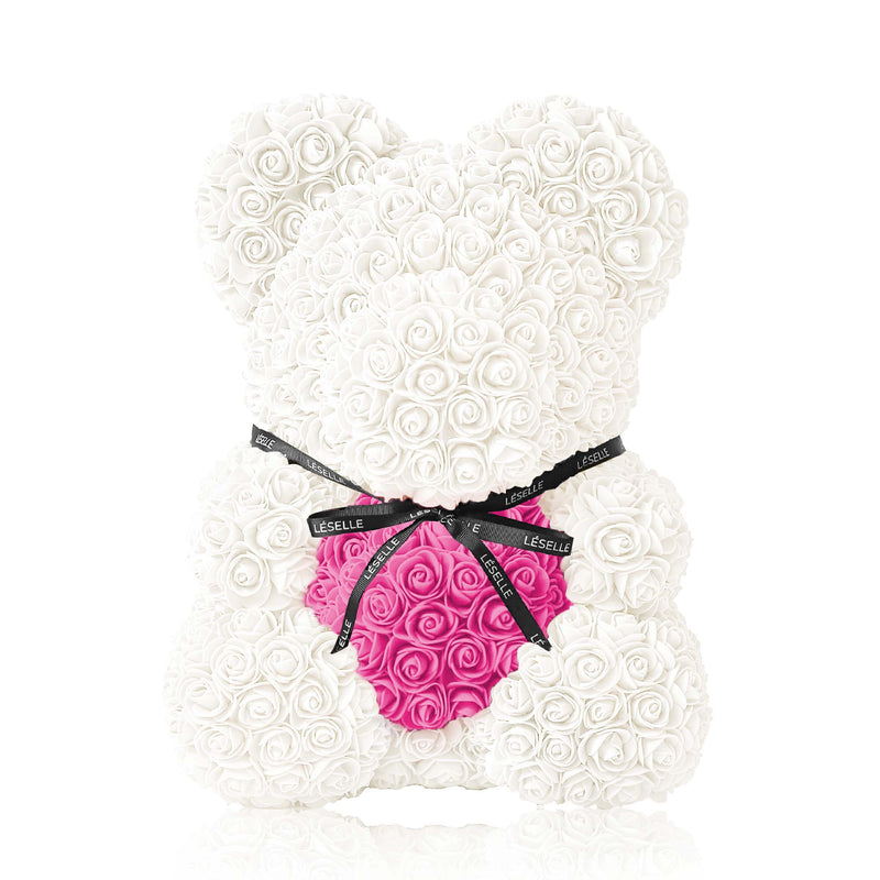 Handmade Rose Bear - Pearl White
