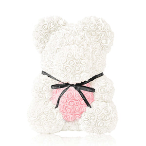 Handmade Rose Bear - Pearl White