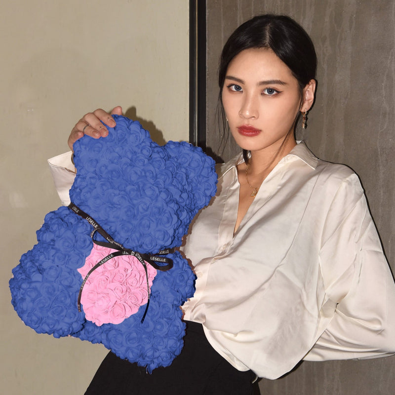 Handmade Rose Bear - Royal Blue