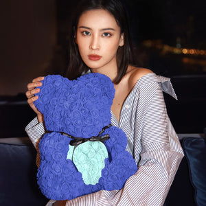 Handmade Rose Bear - Royal Blue