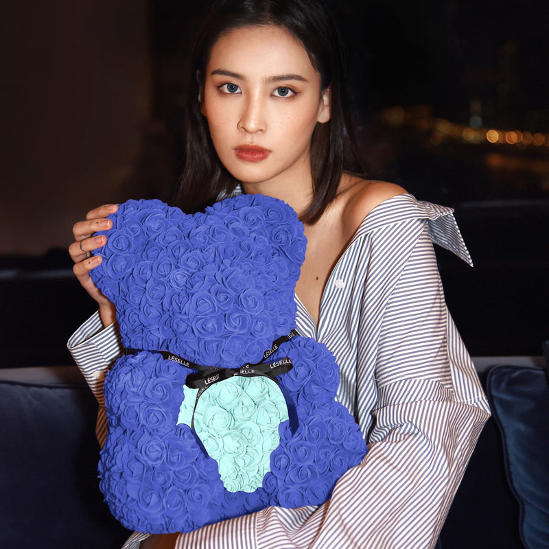 Handmade Rose Bear - Royal Blue