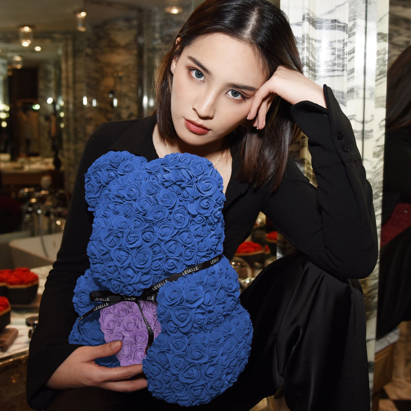 Handmade Rose Bear - Royal Blue