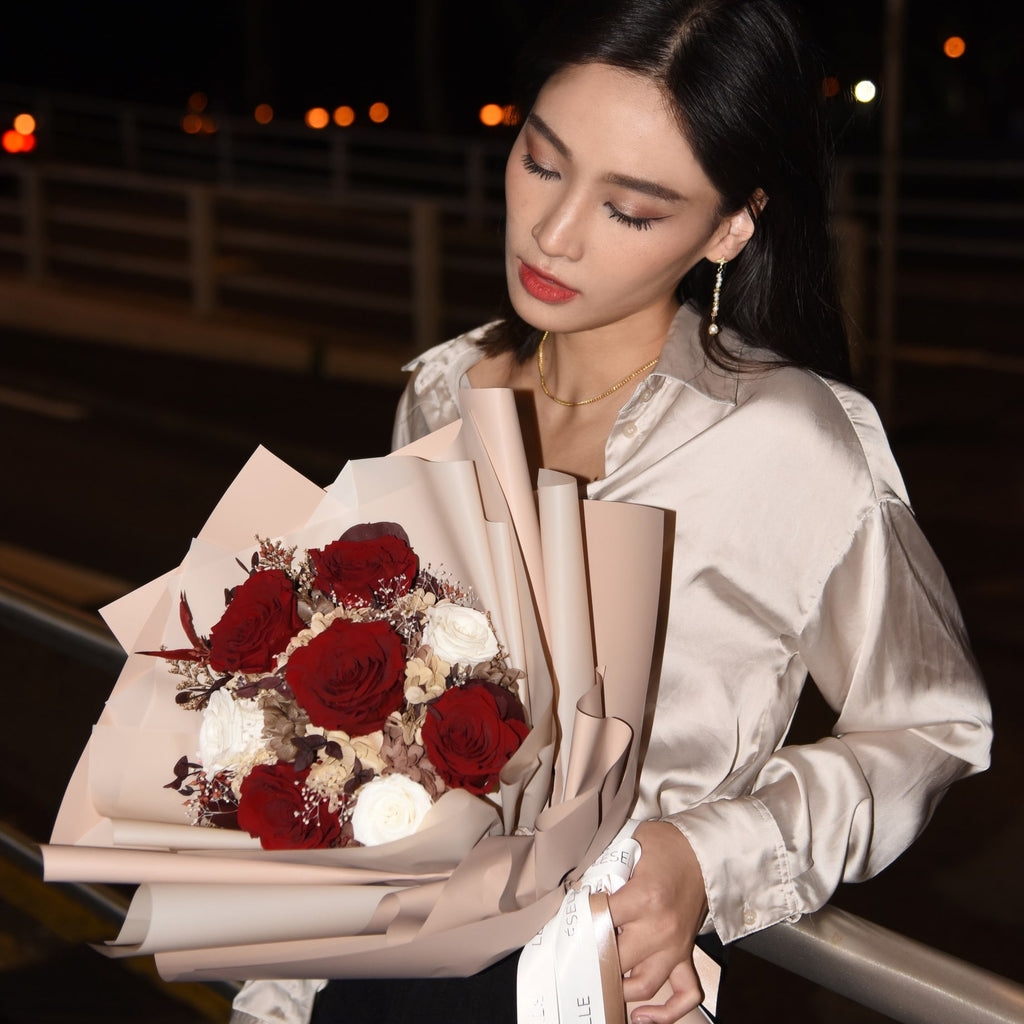 Preserved Flower Bouquet - Red & White Roses