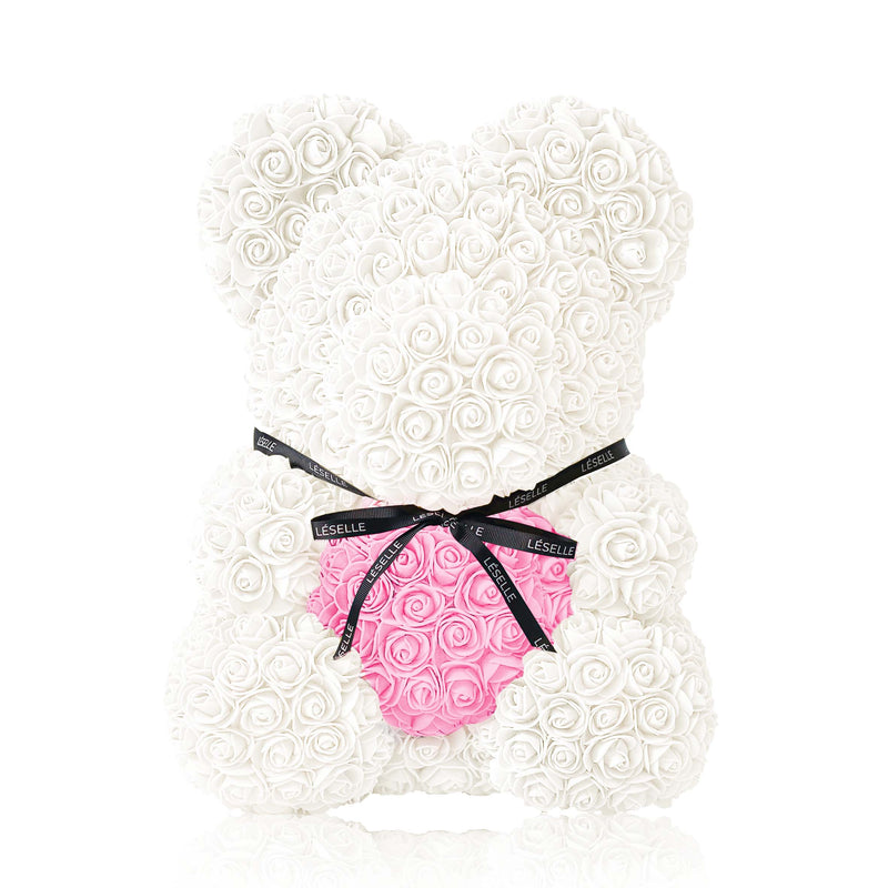 Handmade Rose Bear - Pearl White