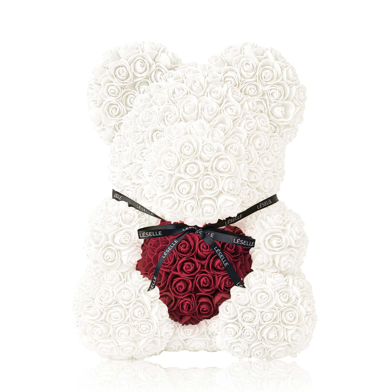 Handmade Rose Bear - Pearl White